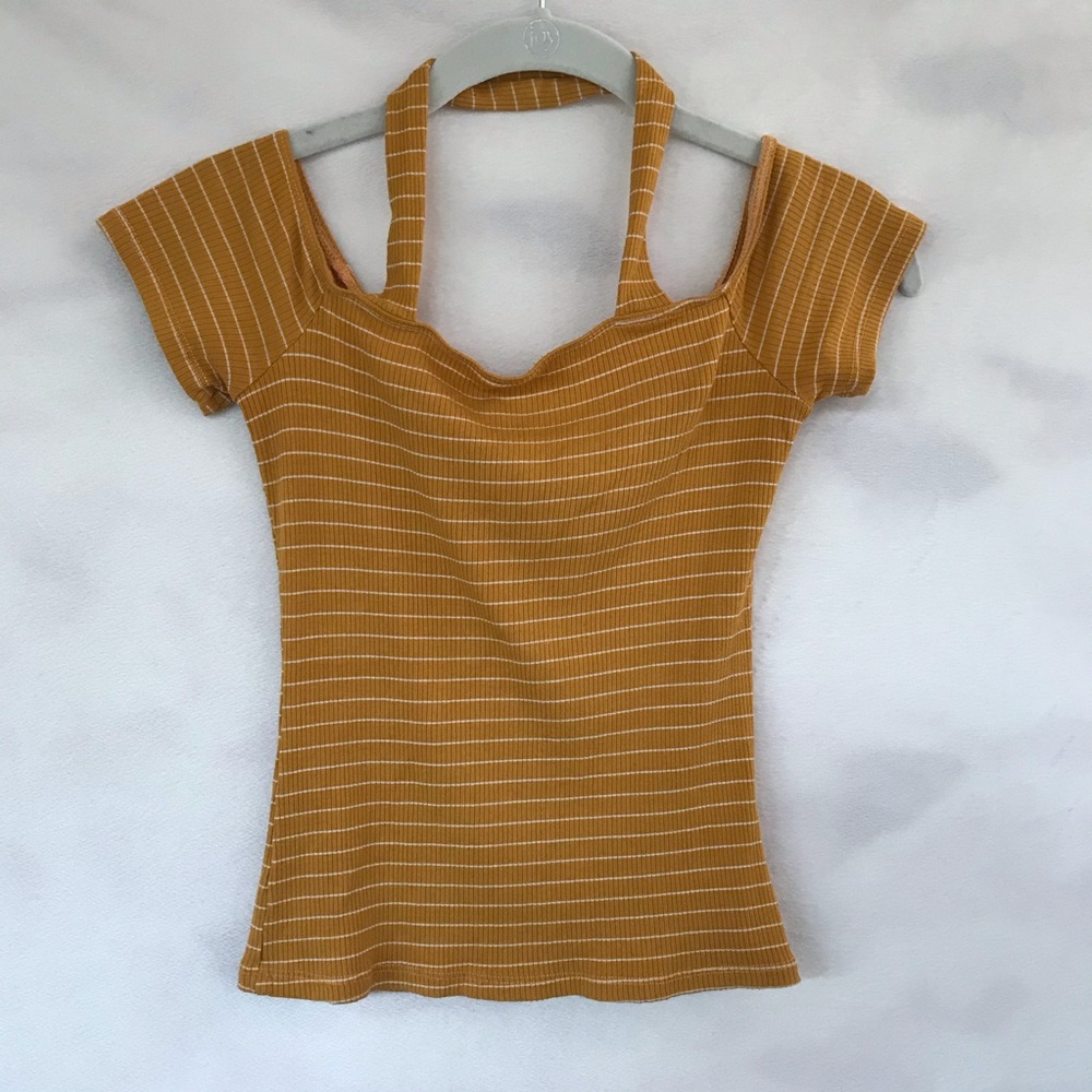 Forever 21 Off the Shoulder Yellow Striped Top